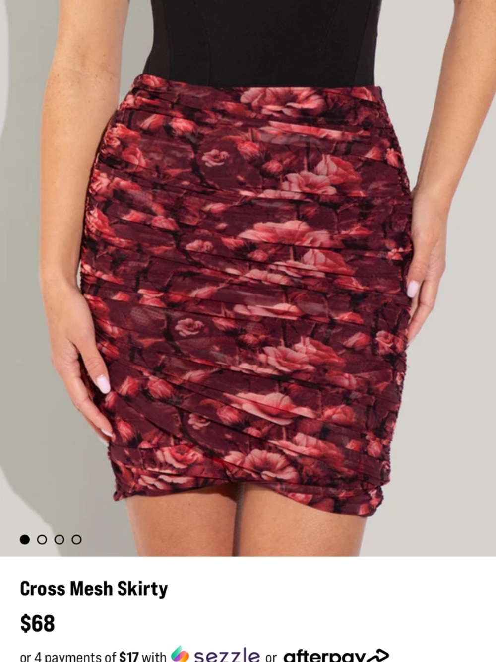 Cross Mesh Skirty - Floral Burgundy Skirt